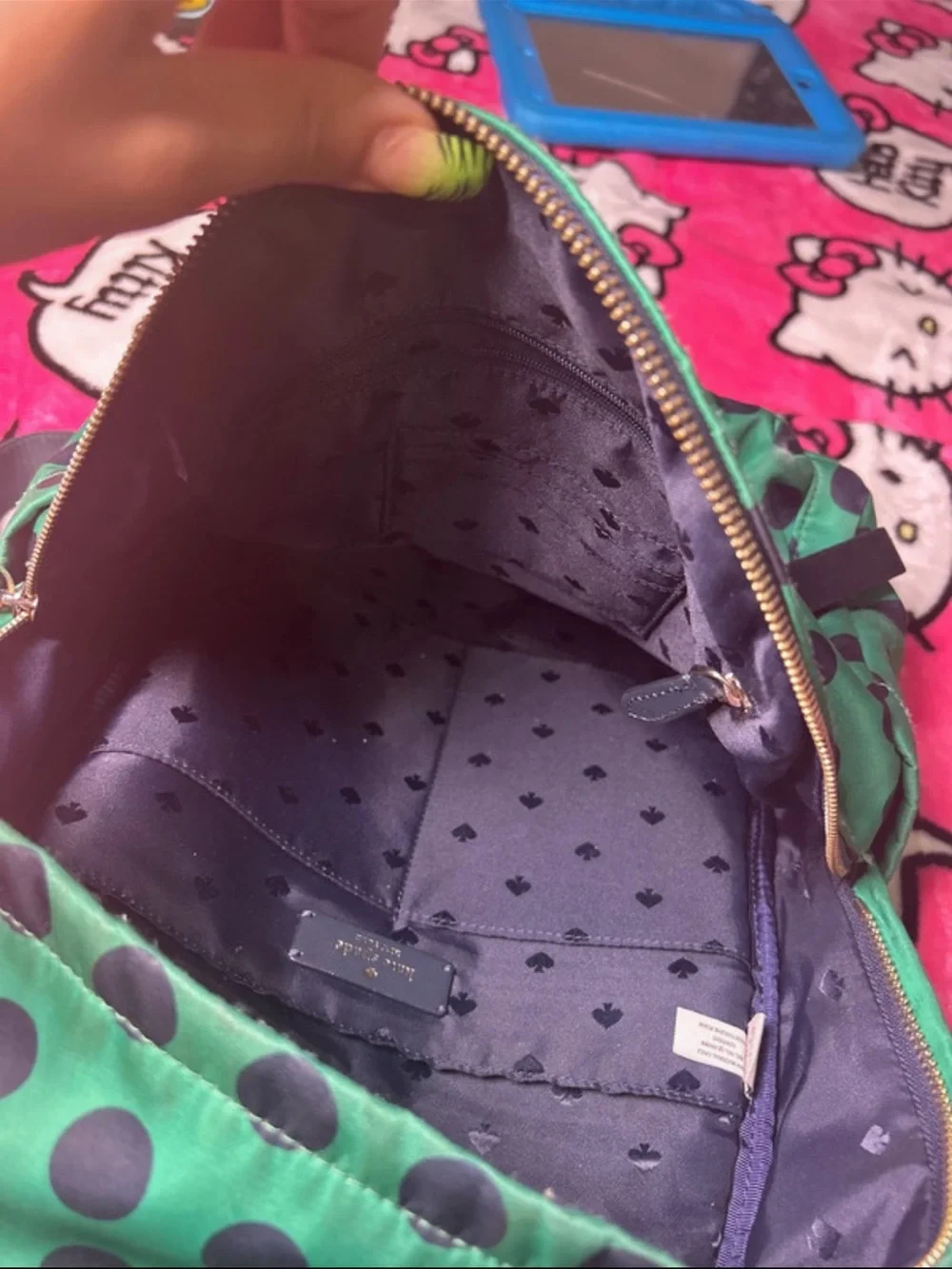 kate spade kids green polka dot backpack with black dots